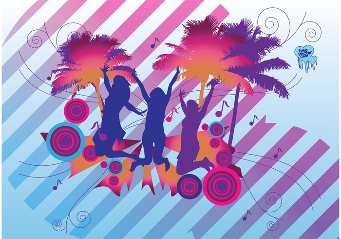 women woman tropical swirls silhouettes scroll party palm tree palm girls girl exotic club circles 