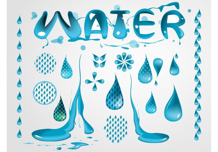 Word art wet Type art text spills spa shiny round nature liquid icons flower drops drips decorative decorations circles 
