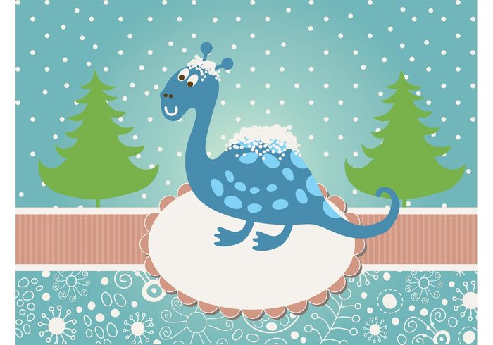 trees snowflakes snow holiday greeting card festive dragon dinosaur comic christmas character cartoon 