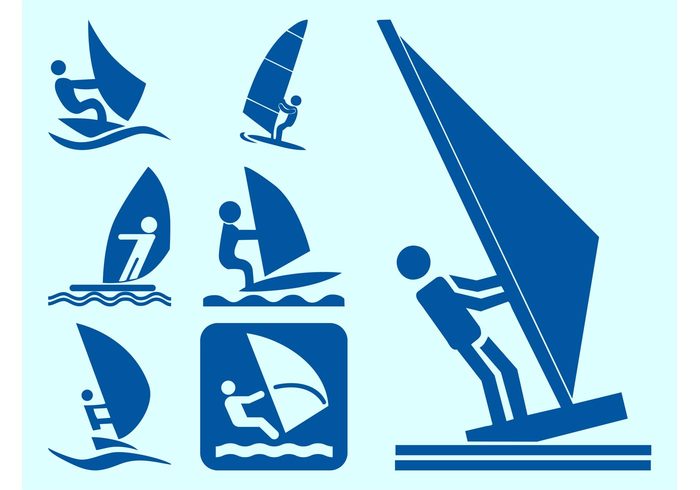 windsurfing Windsurfers Windsurf waves Water sport water vacation symbols sport sea sails Recreation icons holiday 