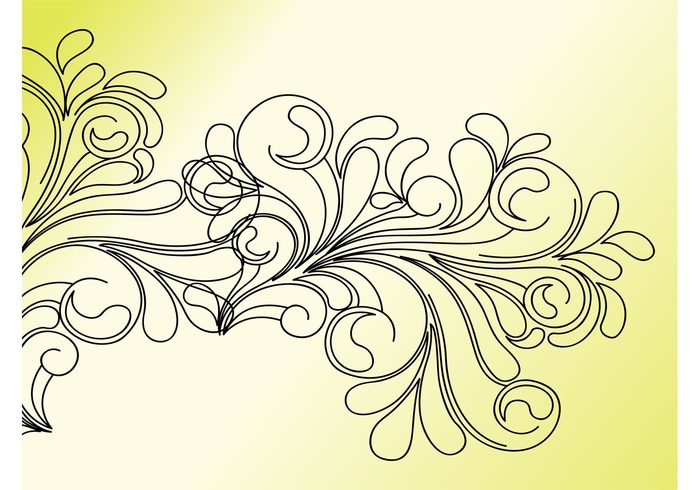 waving twig tendril spring shoot scrolls postcard plants petals outlines nature lines leaves flowers floral decorations blossom abstract 