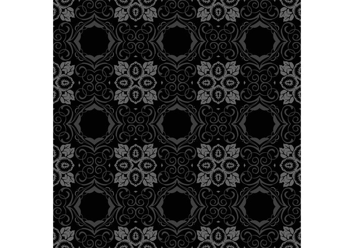 wallpaper tile textured texture style shape seamless retro Repetition repeat plant pattern modern leaf image flowers floral curves curl black background 