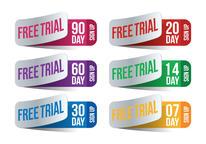 tube try trial thirty tag special sign up sign shape set seal rounded rectangle paper offer notification note mark label illustration free trial free for free flip day colorful collection business bonus 30 day free trial label 30 day free trial  