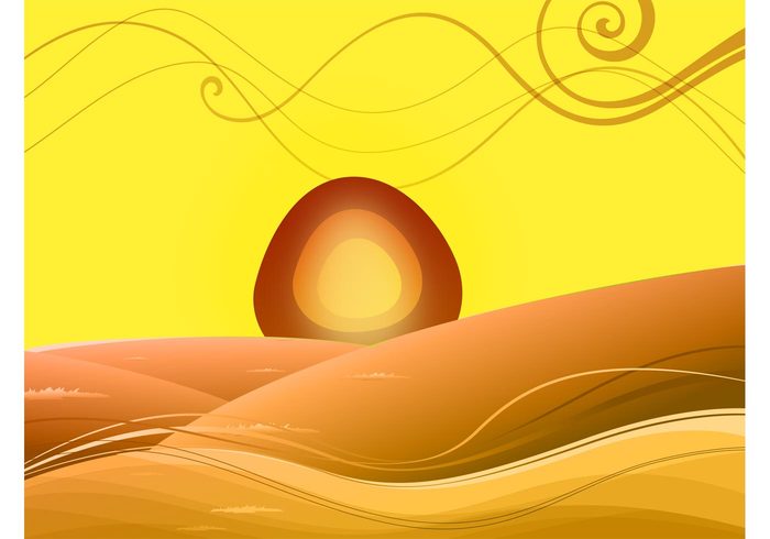 wallpaper swirls swirling sunset sunrise sun plants nature lines landscape hills grass dunes desert cartoon abstract 