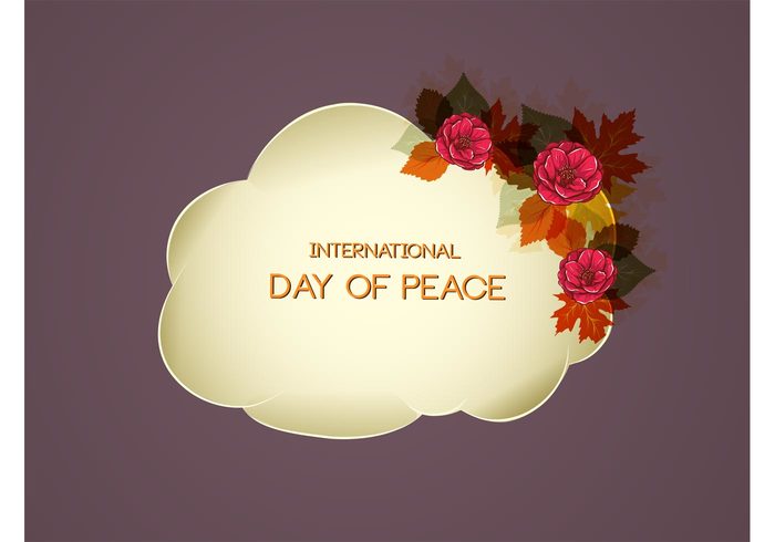 World peace day text poster peace leaves holiday greeting card flowers floral background 21 september 