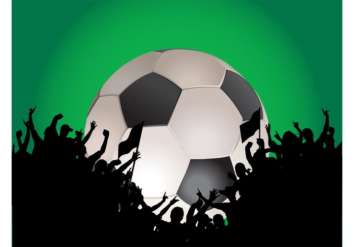 sport soccer silhouettes people Match game flags Fifa fans crowd Championship ball 