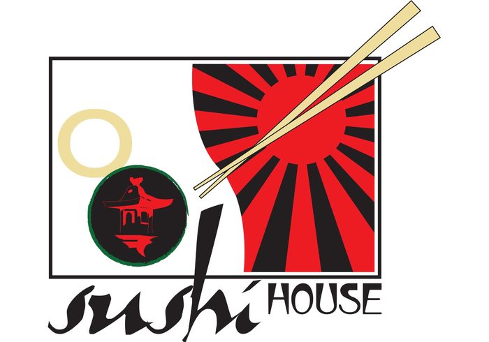 sushi restaurant Japanese sun chopsticks Asian 