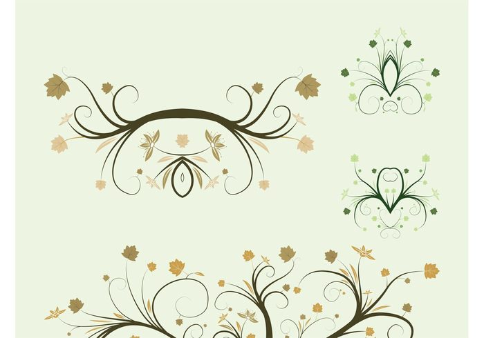 vector twigs swirls Stems spring plants plant nature leaves decorative decorations branches 