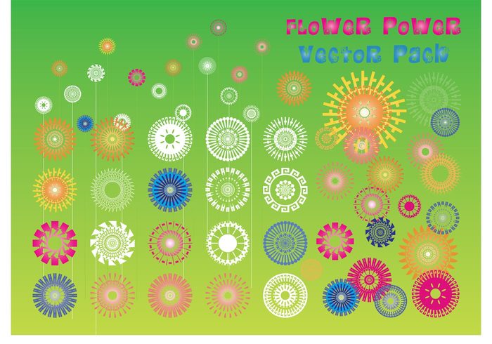 Vector collection summer stylized flowers spring plants nature modern hippy flower vectors abstract 70's 60's 