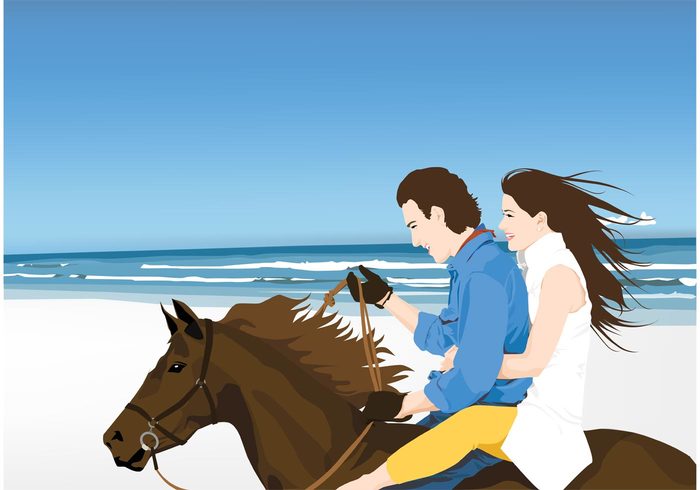 woman sea sand romance rider ride people Outdoor ocean nature man love landscape horse couple brown beauty beach bay 