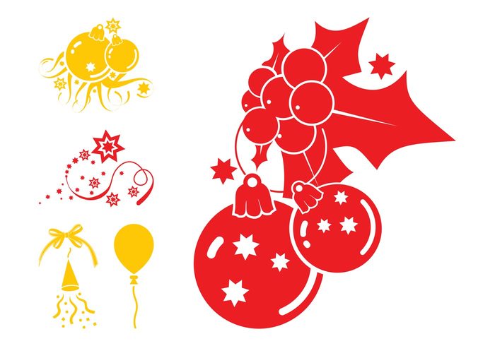 stars sparkles ribbons ornaments mistletoe leaves holiday festive decoration christmas celebration celebrate balls balloon 