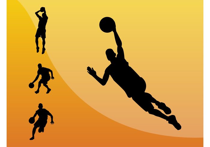 vector silhouettes sport run play persons NBA Match man league jump Hobby game fitness dribble Championship ball 