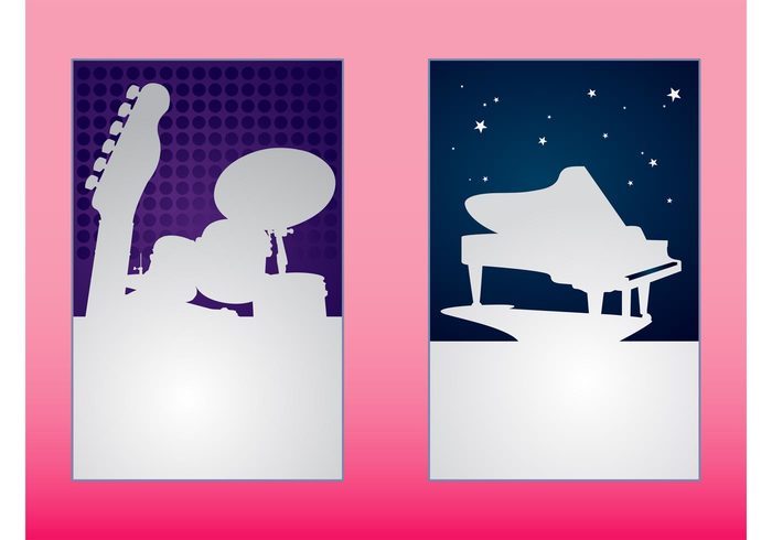 stars silhouettes rock piano musical instruments musical music live Jazz Headstock guitar flyers events drums concerts clubs  