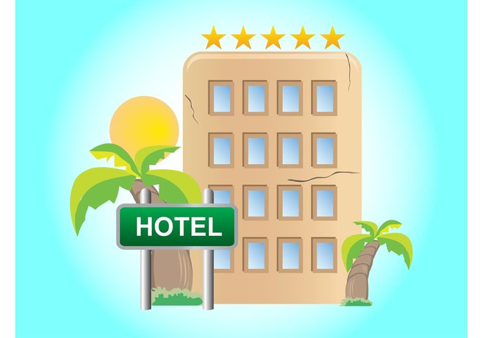 vacation tropical trees sun stars sign palms hotel holiday exotic cartoon building Accommodation 