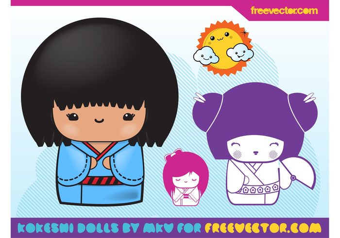 Smile mascots kokeshi kawaii Japanese japan happy girls dolls characters Cartoons Anime 