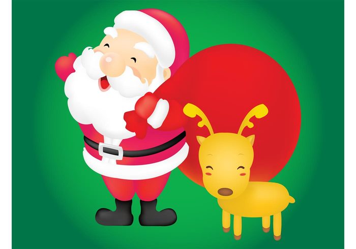 winter santa claus reindeer holiday greeting cards festive deer cute comic christmas characters  