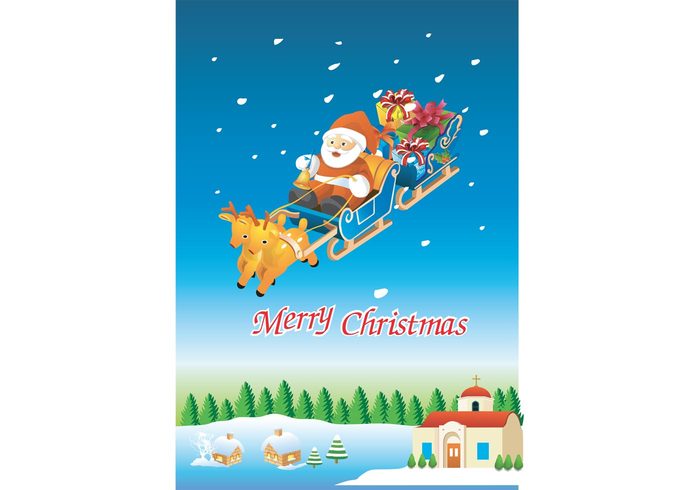 xmas snow sleigh santa claus santa reindeer present holidays greeting gift cold Claus christmas card bell 