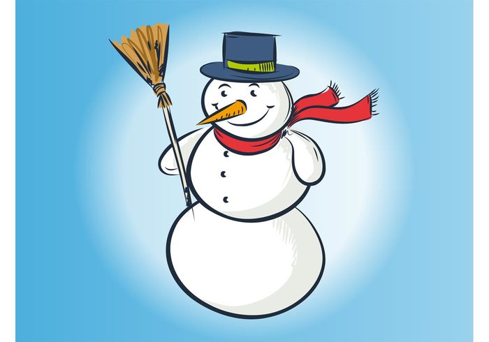 winter snowman snow scarf holiday hat happy christmas celebration cartoon carrot broom 