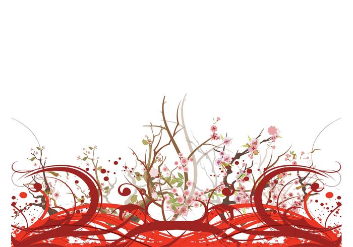 waves twigs tree swirls spring sakura petals nature lines flowers floral cherry tree cherry blossom branches blossoms bloom abstract 