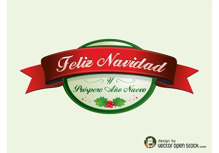 sticker spanish ribbon navidad mistletoe label holiday greetings Foreign language feliz navidad christmas banner 