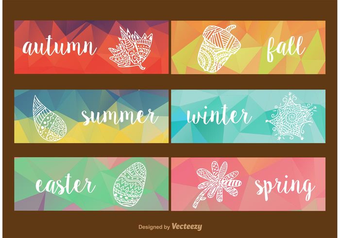 winter web template summer sticker spring shopping seasons seasonal season polygonal banner polygon banner natural leaf label geometric flower floral easter banner colorful card banners autumn 