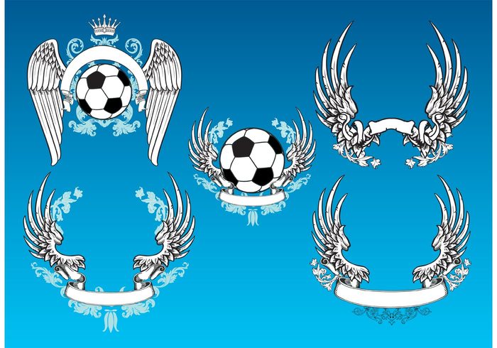 wings vintage t-shirt design sports Sport graphics soccer scroll retro play logo game football floral decoration coat of arms banner ball 