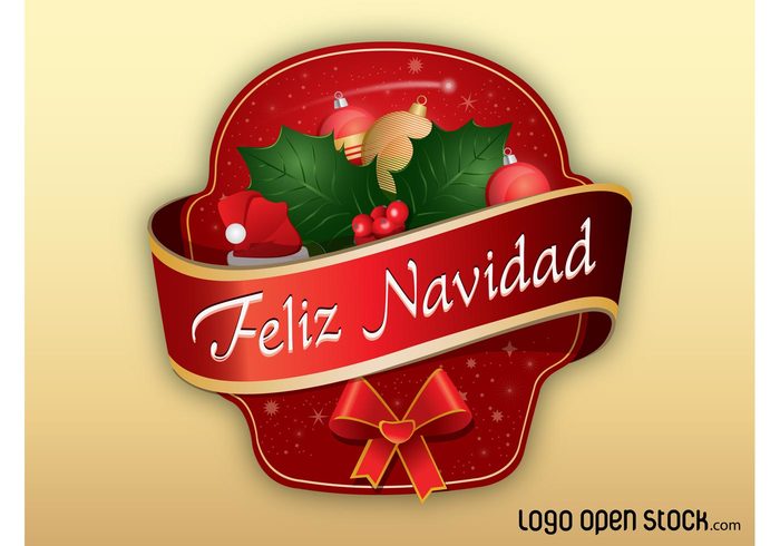 spanish ribbon ornaments navidad mistletoe label holiday greetings festive feliz navidad christmas bow badge 