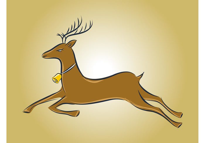 holiday hand drawn golden gold festive christmas celebration cartoon bell antlers animal 