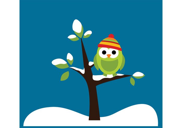 winter tree snowflake snow owls owl kids holiday free premium flying cute cold cartoon branch blue birds animal 