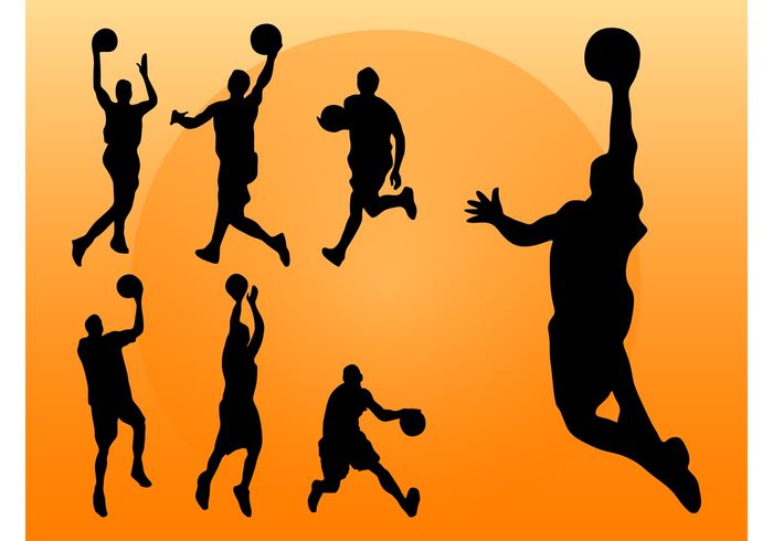 stickers sport silhouettes run play men jump Hobby game dribble decals Championship Basket vectors balls 