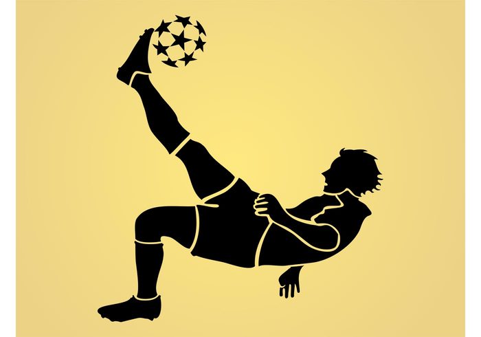 stars sport soccer silhouette play Match man leg kick game Football vector Bicycle kick ball 