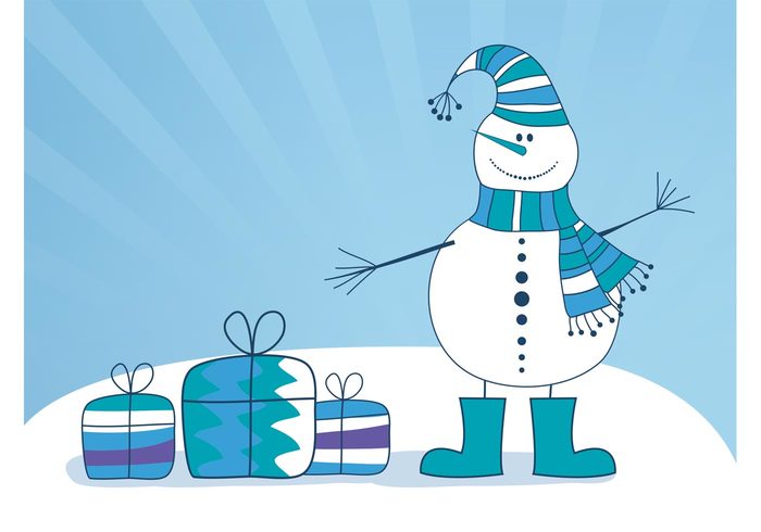winter snowman snow presents mascot holiday happy gifts festive christmas celebration cartoon  