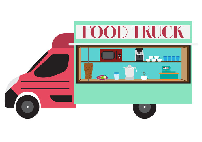 vehicle van truck street snack service register plate Oven microwave meat meal maker lunch kebab juice glass fruit Fried foodtruck food fast Extractor delivery cup coffee cash car business 