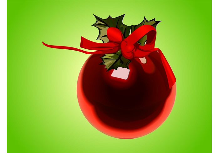 sphere round ribbon plant mistletoe leaves holiday greeting card festive decoration christmas celebration ball 