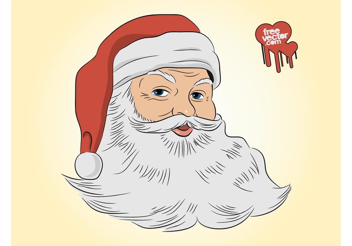 santa claus portrait mustache man holiday hat festive face christmas celebration cartoon beard 