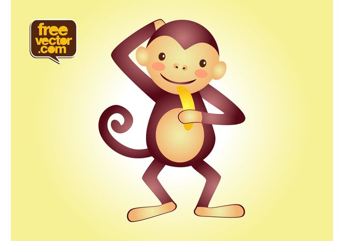 tail swirl Smile monkey mascot happy fauna comic character cartoon banana animal 