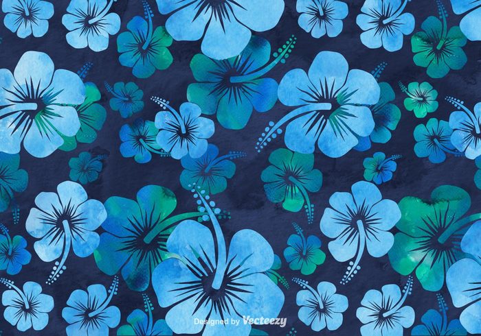 watercolour watercolor vector Tropic teal summer print pattern painting hibiscus hawaiian background hawaii flower floral fashion exotic drawing blue beach background art 