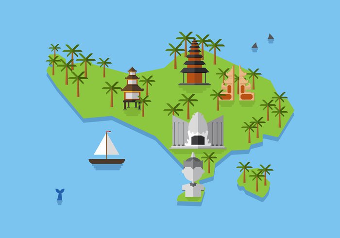 web waves water village vector tree travel Terraces temple statue ship sea palm ocean map land kuta island indonesia illustration graphic geography flat earth design country bali background asia 