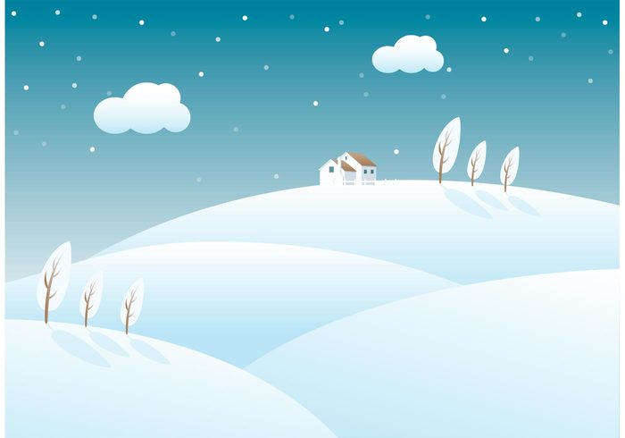 woods woodland Wonderland wintry winter wilderness weather view vector turquoise trees snowflakes snowfall snow-covered snow skyline sky simple silhouette season scenery rolling hills rolling pretty nature Meteorology landscape illustration house horizon hills forest forecast falling environment copyspace cold clouds climate cartoon blue background 