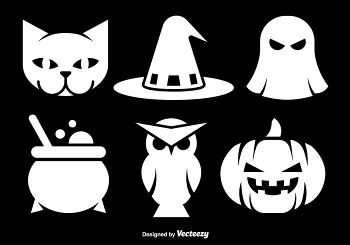 witch white traditional spooky set pumpkin October night icon horror holiday hat halloween ghost Fear dark collection celebration cat black 