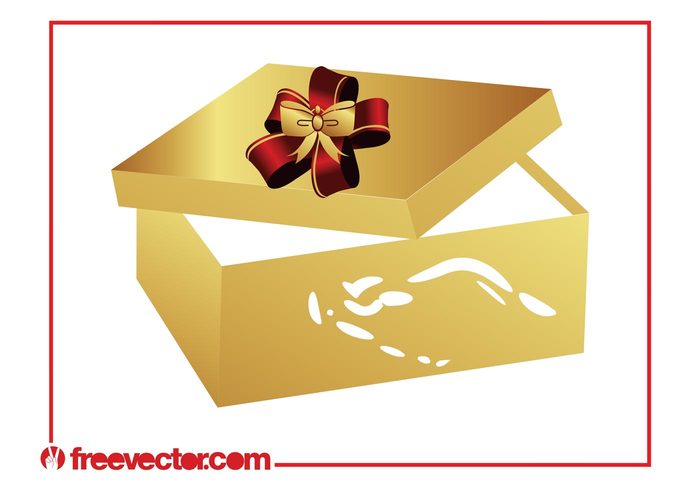 ribbons rectangular present lid holiday golden gold gift festive christmas celebration box bows birthday 