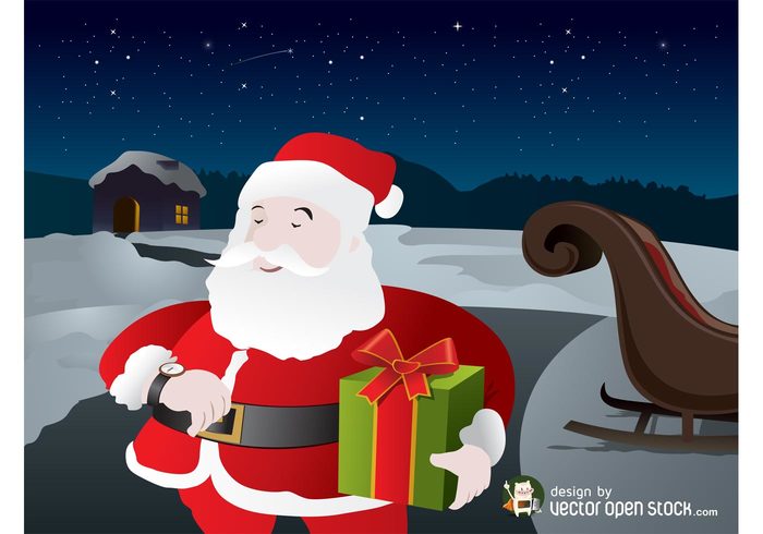 winter watch stars snow sleigh sky santa claus night house holiday festive cottage christmas celebrate 