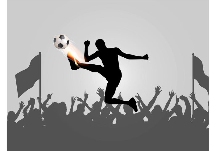 sport soccer player play Match kick game Footballer flames flags fire fans crowd Championship burn ball 