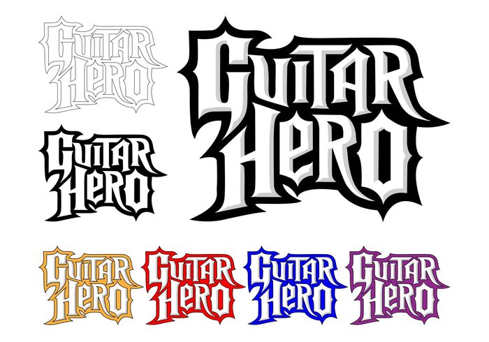 words Rhythm outlines music logos logo letters Guitar hero guitar gaming game entertainment 