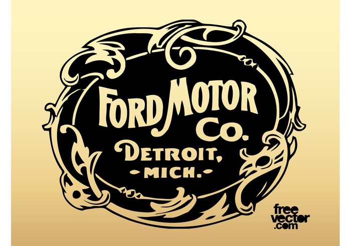 vintage swirls scrolls retro plants old Motown logo Ford motor company ford detroit cars Automobiles auto 