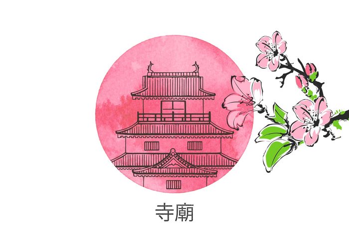 vector Tradition temple style spring sketch scenery scene sakura Place pencil Pavilion oriental orient old nature landscape Japanese japan ink illustration house history historical hand drawn graphic east drawn design country construction chinese china cherry blossom building blossom blooming beauty beautiful background asia arts and culture art architecture antique ancient 