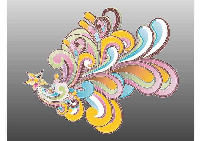swirls swirling star shapes scrolls plant petals nature lines flower vector floral curved curls colors colorful abstract 