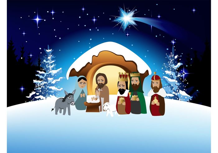 winter religious religion Mary Kings Joseph jesus holiday comic christmas Christianity cartoon Bethlehem star 