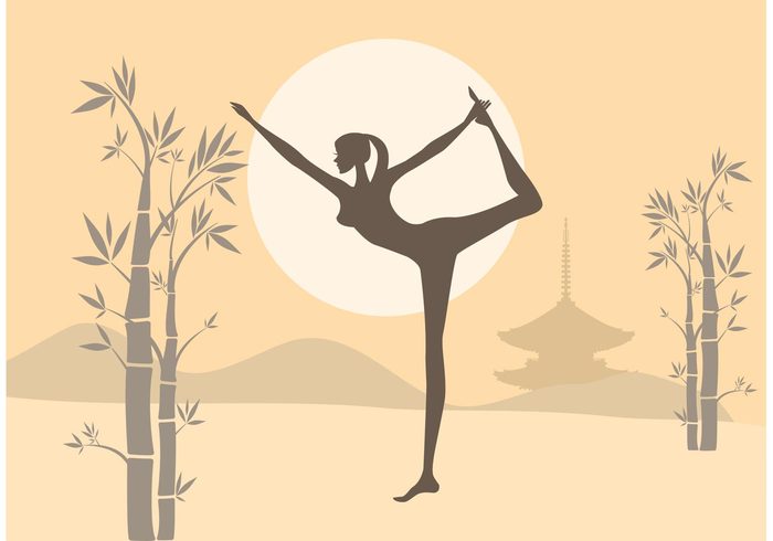 zen garden sand zen young yoga woman vector temple sun strong strength standing sport slim skinny silhouette PRACTICE people natarajasana mountains japan isolated graphics graceful flexible flexibility exercise beauty beautiful bamboo Adult 