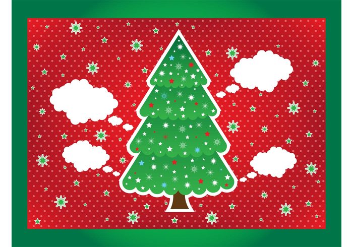 tree Thought balloons snowflakes snow pattern ornaments holidays greeting card festive dots decorations clouds circles celebration 